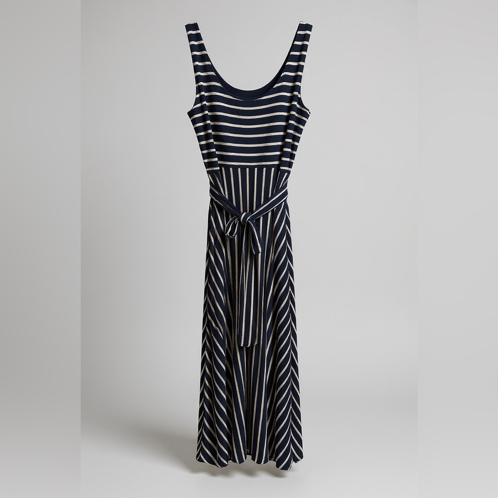 LOFT Navy and Cream Striped Maxi Dress